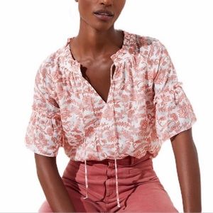 LOFT Clip Dot Ruffle Cuff Top Peach Size Small